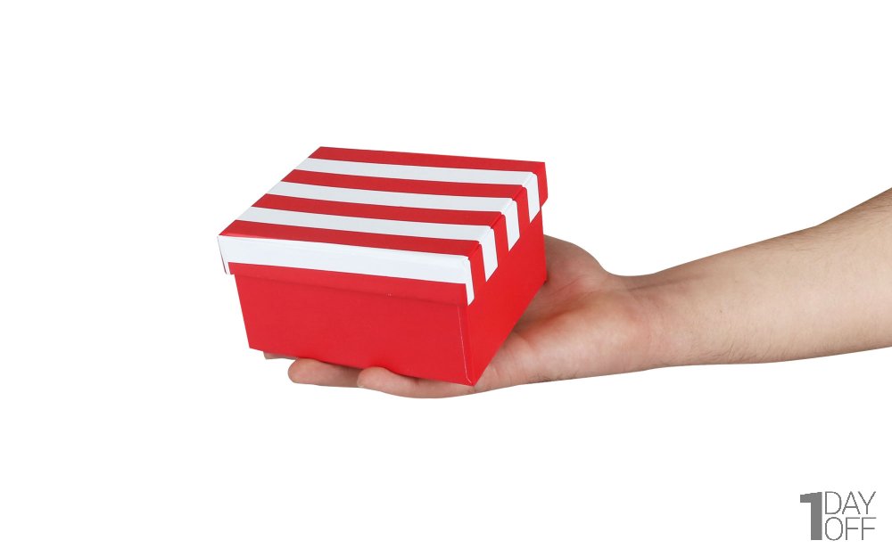 باکس هدیه رنگ قرمز با درب راه راه ابعاد 11x13x7 سانتی‌متر